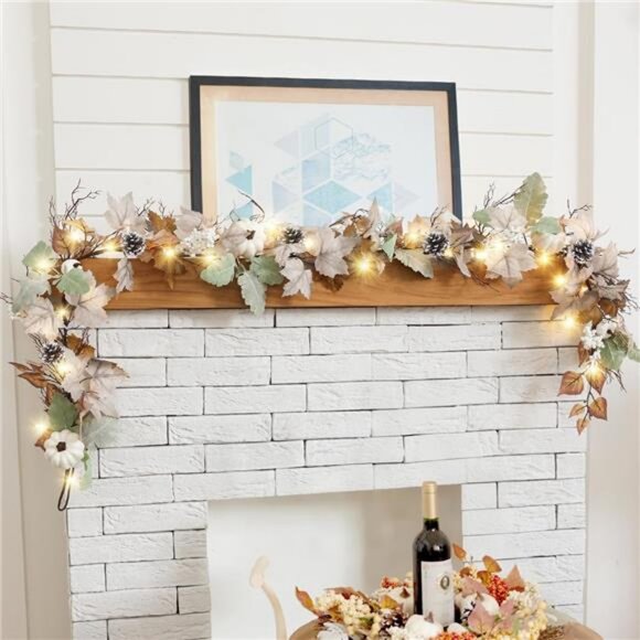 6Ft Lighted Fall Leaves Garland for Mantle Outdoor Home Door Table - Picture 2 of 8